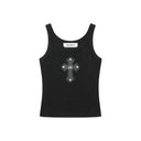 THEO CROSS LEATHER PATCH SLEEVELESS IN BLACK