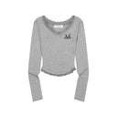 SUNNIOR LACE V-NECK LONG SLEEVE T IN GREY