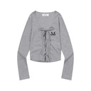 MARING EYELET LACE-UP CORSET LONG SLEEVE T IN GREY