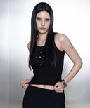 THEO CROSS LEATHER PATCH SLEEVELESS IN BLACK
