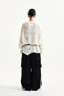 ASYMMETRIC DAMAGED KNIT PULLOVER IN IVORY image 7