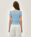 W SMALL CLASSIC LOGO SLEEVELESS LAYERED TEE IN SKY BLUE