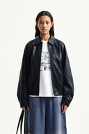 SMALL LOGO FAUX LEATHER ZIP UP JUMPER IN BLACK image 6