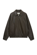 SMALL LOGO FAUX LEATHER ZIP UP JUMPER IN BROWN image 1