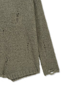ASYMMETRIC DAMAGED KNIT PULLOVER IN KHAKI image 3
