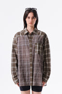 MIXED CHECK OVER FIT SHIRT IN BROWN image 6
