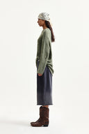 ASYMMETRIC DAMAGED KNIT PULLOVER IN KHAKI image 6