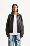SMALL LOGO FAUX LEATHER ZIP UP JUMPER IN BROWN image 18