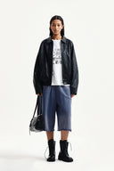 SMALL LOGO FAUX LEATHER ZIP UP JUMPER IN BLACK image 9