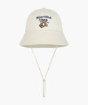 KIDS BEAR EMBROIDERY ROUND BUCKET HAT IN BEIGE image 7
