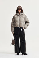BACK LOGO HOODY SHORT DOWN JUMPER IN BEIGE image 9
