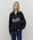 BASEBALL LOGO COLLAR HALF ZIPUP SWEATSHIRT IN NAVY image 1
