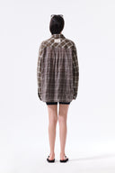 MIXED CHECK OVER FIT SHIRT IN BROWN image 8