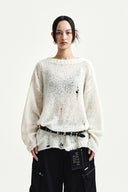 ASYMMETRIC DAMAGED KNIT PULLOVER IN IVORY image 5