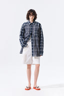 MIXED CHECK OVER FIT SHIRT IN NAVY image 11