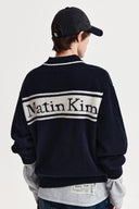 BACK LOGO COLLAR KNIT TOP FOR MEN IN DARK NAVY image 9