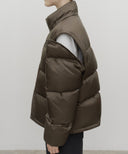 SLEEVE DETATCHABLE HOODED DOWN JACKET IN BROWN