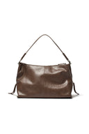 SIDE ZIPPER SHOULDER BAG IN DARK BROWN