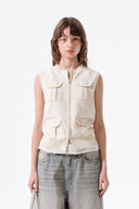 POCKET WASHED KNIT VEST IN LIGHT BEIGE image 6