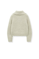 BOUCLE KNIT ZIP UP CARDIGAN IN LIGHT BEIGE image 3