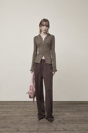 LOGO POINT DAMAGE SLIM HOODY CARDIGAN IN KHAKI BROWN image 8