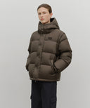 SLEEVE DETATCHABLE HOODED DOWN JACKET IN BROWN