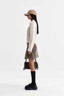 BOUCLE KNIT ZIP UP CARDIGAN IN LIGHT BEIGE image 6