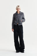 BOUCLE KNIT ZIP UP CARDIGAN IN CHARCOAL GREY image 9