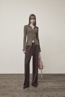 LOGO POINT DAMAGE SLIM HOODY CARDIGAN IN KHAKI BROWN image 9