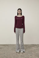 HENLY NECK SHIRRING TOP IN BURGUNDY image 5