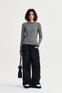 ESSENTIAL BOAT NECK KNIT TOP IN BLACK image 8
