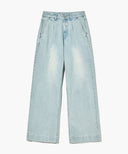 W LOW-WAIST TUCK WIDE DENIM PANTS IN LIGHT BLUE image 6
