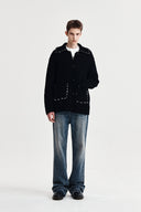 HANDMADE COLLAR KNIT CARDIGAN FOR MEN IN BLACK image 8