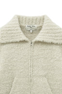 BOUCLE KNIT ZIP UP CARDIGAN IN LIGHT BEIGE image 4
