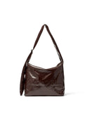 EMBOSSED LOGO LEATHER SHOULDER BAG IN BURGUNDY