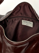EMBOSSED LOGO LEATHER SHOULDER BAG IN BURGUNDY